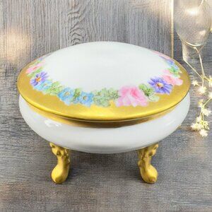 Antique ROYAL BAYREUTH Bavaria Footed Trinket Dish Powder Jar Canister Container